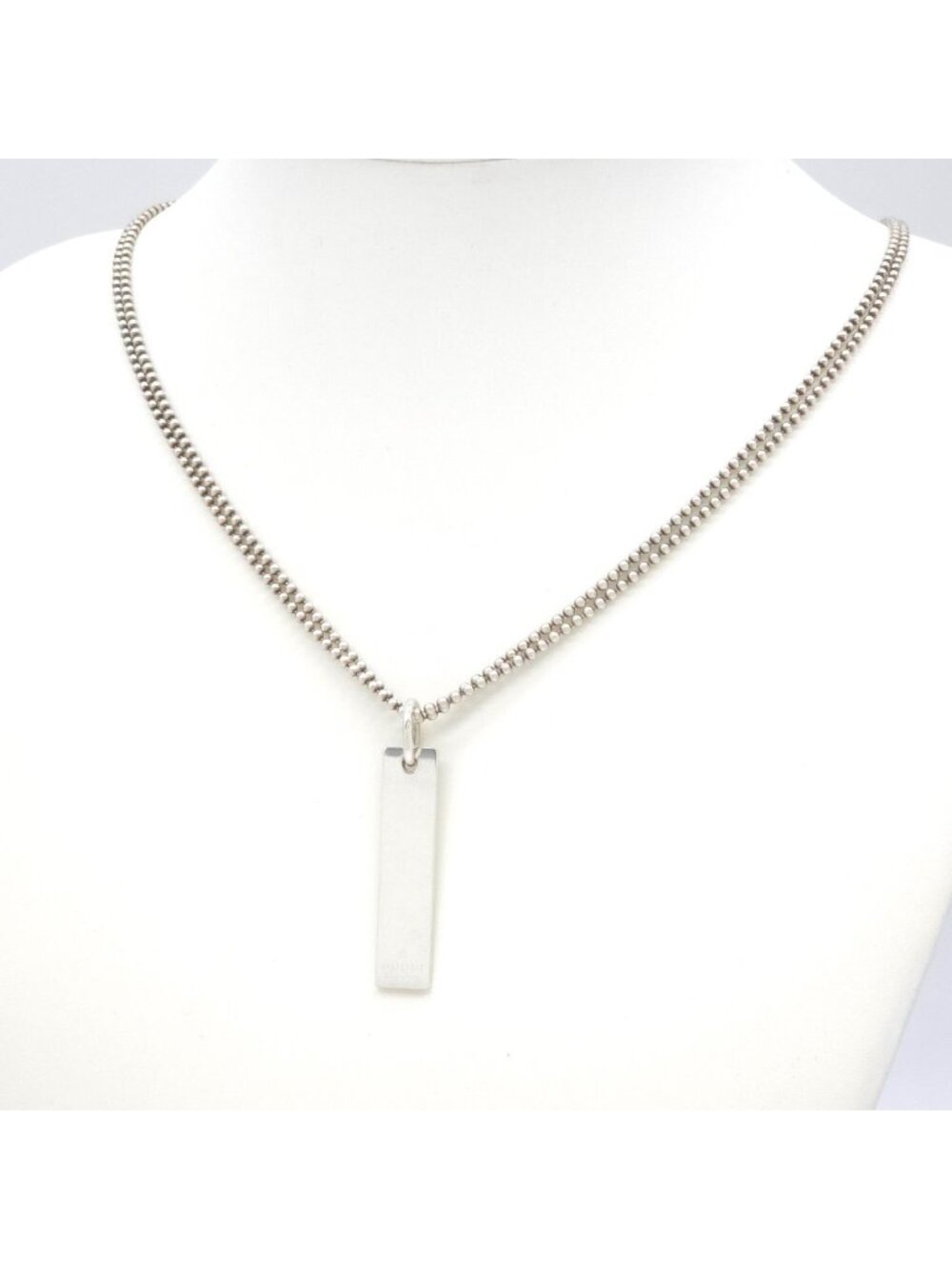Gucci Trademark Logo Plate Necklace Double Ball Chain Sterling Silver